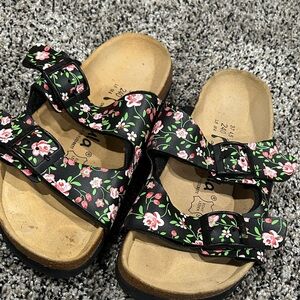 Birkenstock Betula Black Sandals with Floral Accents